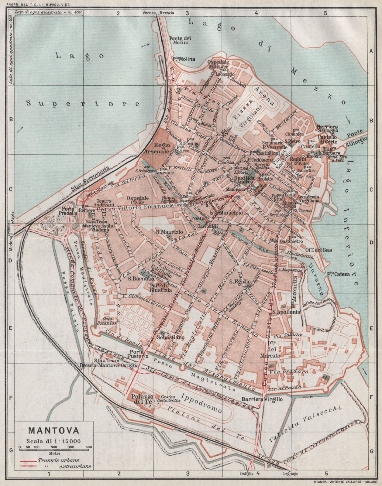 MANTOVA (MANTUA) . Vintage town city map plan. Italy 1924 old antique